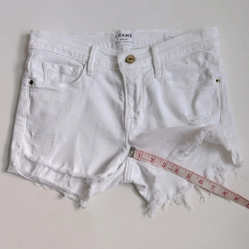 Frame Denim Le Cutoff Tulip Frayed Hem Jean Short Distressed White Blank Rookley
